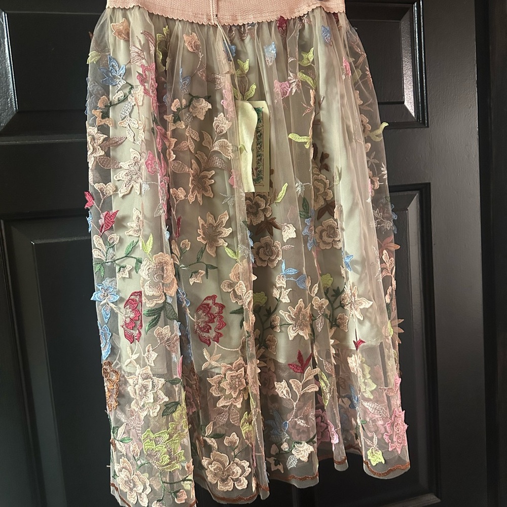Aratta Sheer Floral Embroidered Midi Skirt